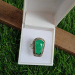 Emerald Glass 925 Sterling Silver Ring  - Hand Crafted Big Shape Ring - Bohemian Emerald Glass silver Ring - Gift for her - summer gift