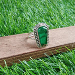 Emerald Glass 925 Sterling Silver Ring  - Hand Crafted Big Shape Ring - Bohemian Emerald Glass silver Ring - Gift for her - summer gift