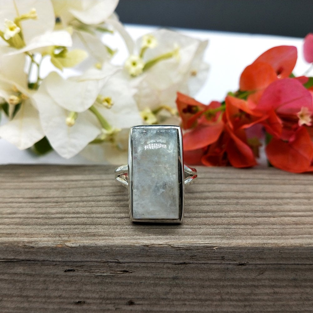 Moonstone Boho Ring - Rainbow Moonstone Sterling Silver Ring - Hand Crafted Bohemian Ring-Bohemian Ring - Square Shape Moonstone ring ,Gift