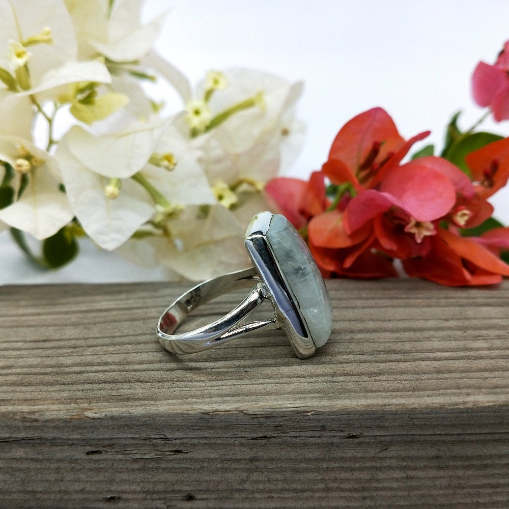 Moonstone Boho Ring - Rainbow Moonstone Sterling Silver Ring - Hand Crafted Bohemian Ring-Bohemian Ring - Square Shape Moonstone ring ,Gift