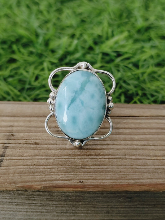 Larimar Natural Gemstone Ring -925 Sterling Silver Ring - Hand Crafted Bohemian Ring- Blue  Larimar  Ring- Rings - Gifts for her -Gifts