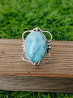 Larimar Natural Gemstone Ring -925 Sterling Silver Ring - Hand Crafted Bohemian Ring- Blue  Larimar  Ring- Rings - Gifts for her -Gifts