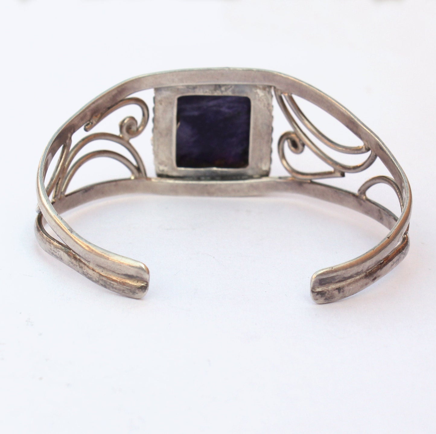 Boho Cuff Bracelet | Solid 925-Sterling Silver with Charoite Square Stone | Handmade Design Bracelet | Women Boho Jewelry | Gift for Her