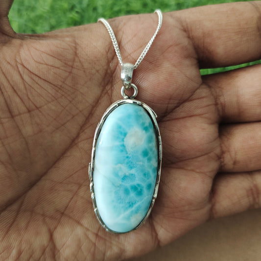 Larimar stone Beautiful designed necklace , handmade Beautiful  pendant , Larimar pendant , natural larimar stone pendant , design pendant