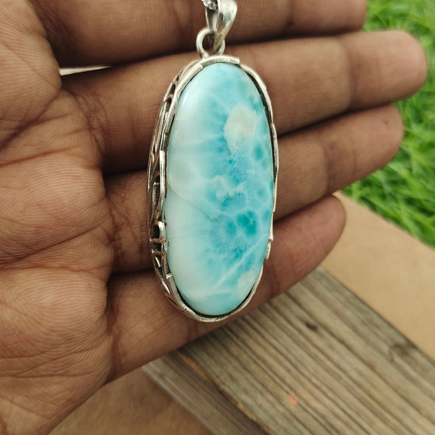 Larimar stone Beautiful designed necklace , handmade Beautiful  pendant , Larimar pendant , natural larimar stone pendant , design pendant