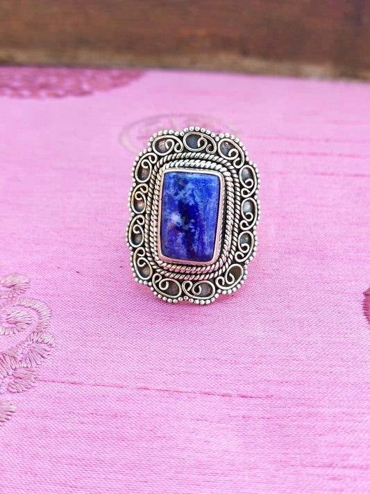 Boho Statement Ring - Lapis Lazuli Sterling Silver Ring - Hand Crafted Bohemian Ring - Bohemian Ring - Lapis Lazuli Ring - Rings - Gift for