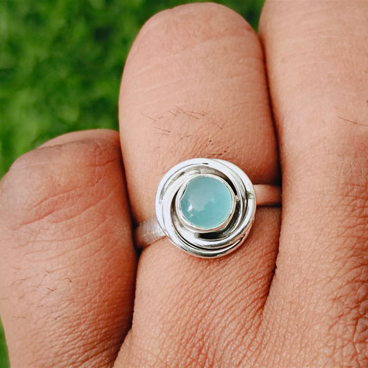 Aqua Calcy Boho Statement Ring - Aqua Calcy Silver Ring - Hand Crafted Bohemian Ring- Bohemian Ring - Sizable Ring - Rings - Gifts for her