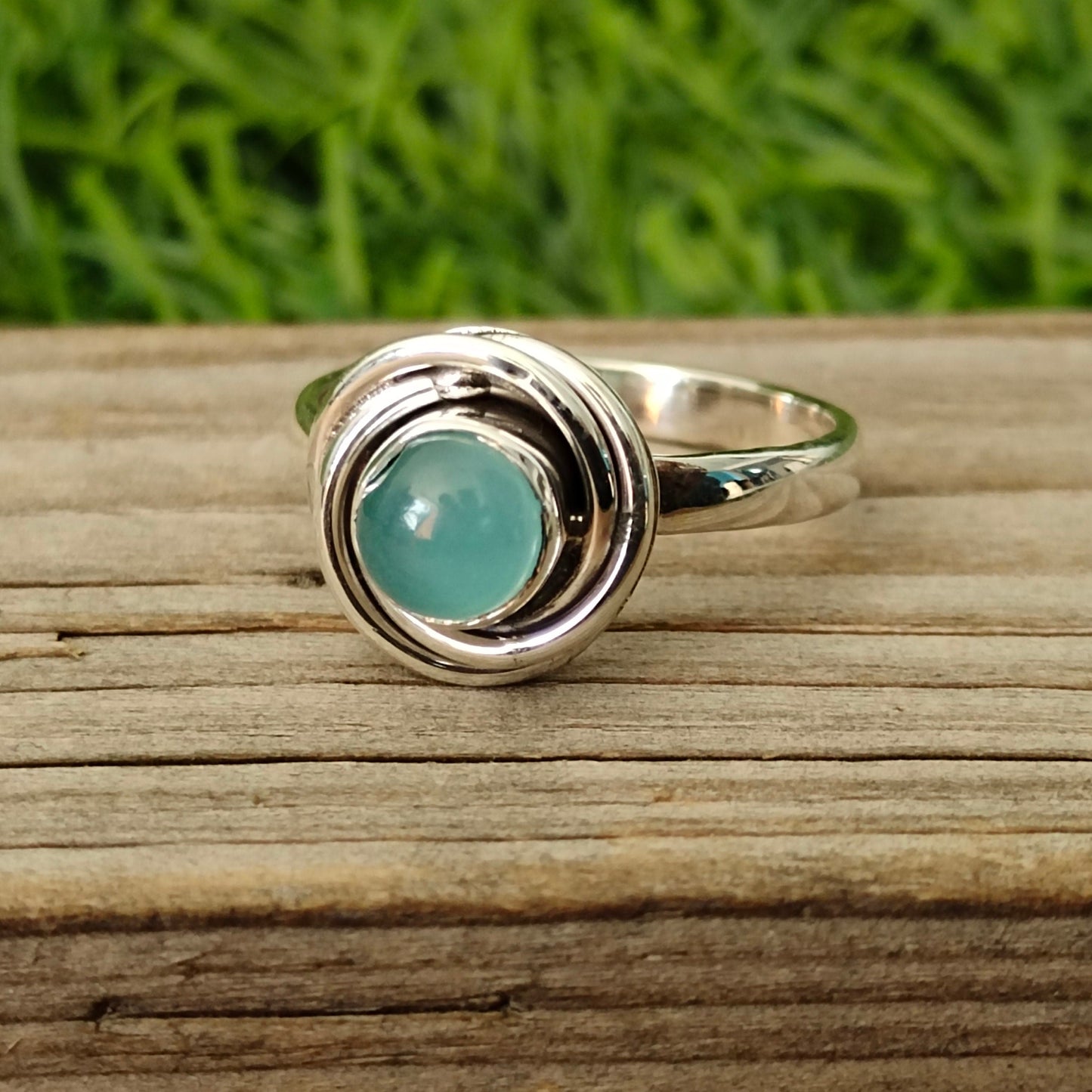 Aqua Calcy Boho Statement Ring - Aqua Calcy Silver Ring - Hand Crafted Bohemian Ring- Bohemian Ring - Sizable Ring - Rings - Gifts for her