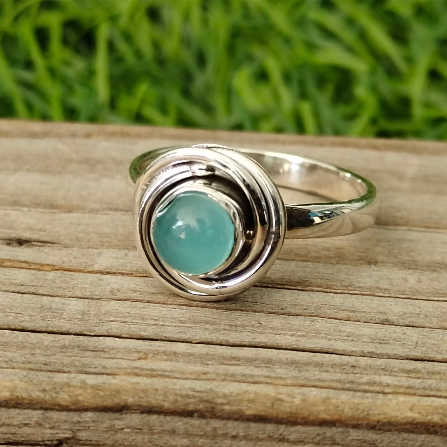 Aqua Calcy Boho Statement Ring - Aqua Calcy Silver Ring - Hand Crafted Bohemian Ring- Bohemian Ring - Sizable Ring - Rings - Gifts for her