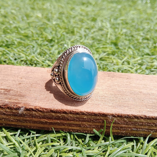 Boho Statement Ring | Aqua Blue Calci Sterling Silver Ring | Hand Crafted Bohemian Ring | Boho Ring | Aqua Blue Calci Ring | Rings for Gift