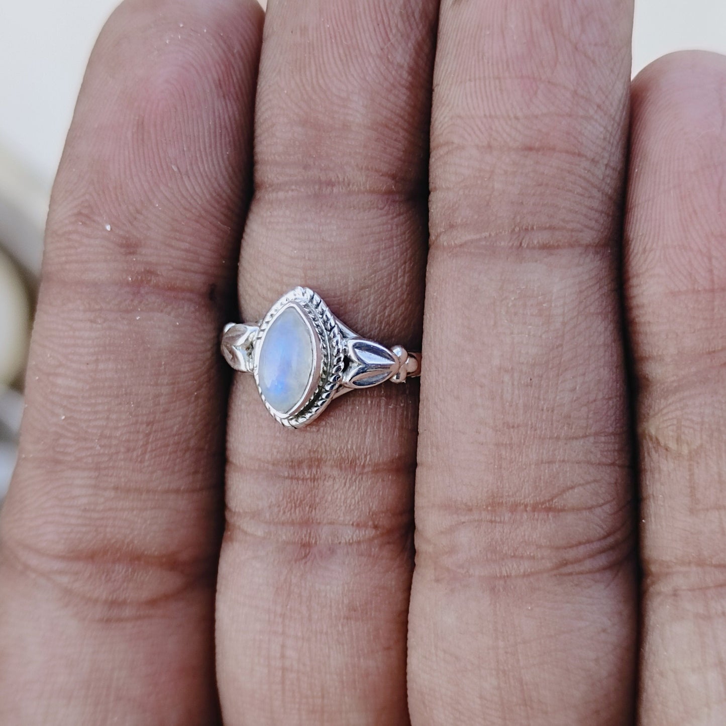 Boho  Ring - Rainbow Moonstone Sterling Silver Ring - Hand Crafted Bohemian Ring-Bohemian Ring - Rainbow Moonstone  - Rings -Gift for her