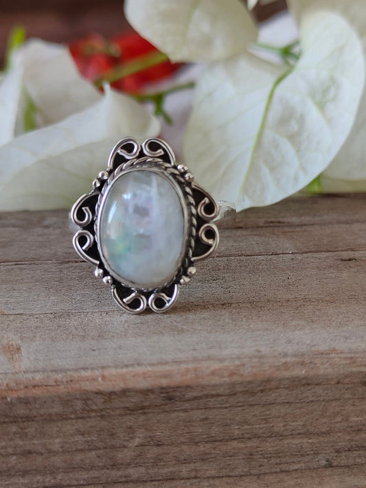 Boho  Ring - Rainbow Moonstone Sterling Silver Ring - Hand Crafted Bohemian Ring-Bohemian Ring - Rainbow Moonstone  - Rings -Gift for her