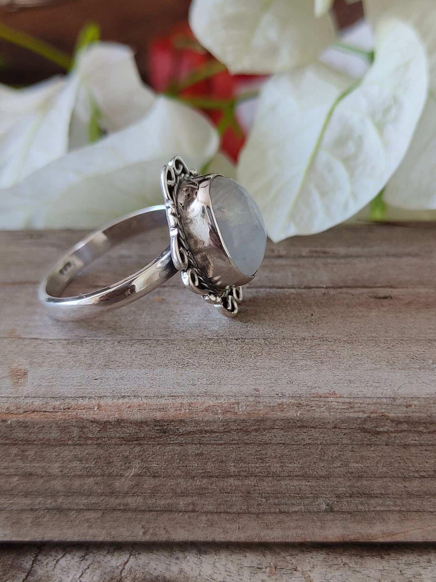 Boho  Ring - Rainbow Moonstone Sterling Silver Ring - Hand Crafted Bohemian Ring-Bohemian Ring - Rainbow Moonstone  - Rings -Gift for her