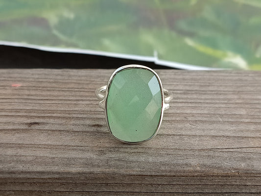 Boho Statement Ring - Prehnite Calsy Sterling Silver Ring - Hand Crafted Bohemian Ring-Bohemian Ring -  Prehnite Calsy  - Rings