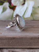 Boho  Ring - Rainbow Moonstone Sterling Silver Ring - Hand Crafted Bohemian Ring-Bohemian Ring - Rainbow Moonstone  - Rings -Gift for her