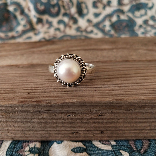 Boho Statement Ring | Pearl Sterling Silver Ring | Handmade Bohemian Ring | Boho Ring | Pearl Ring | Bezel Jewelry | Rings for Gift