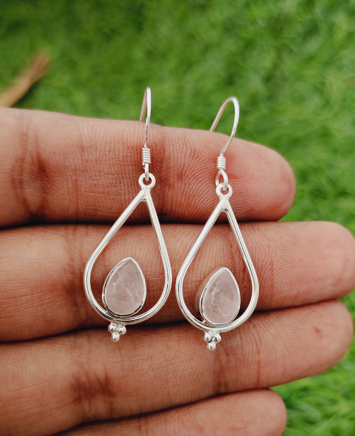 Rose Quartz  925 Sterling Silver Handmade Earring Rose Quartz Pear  Shape Silver Earrings Boho Earrings Gift for Her Earrings free shipping