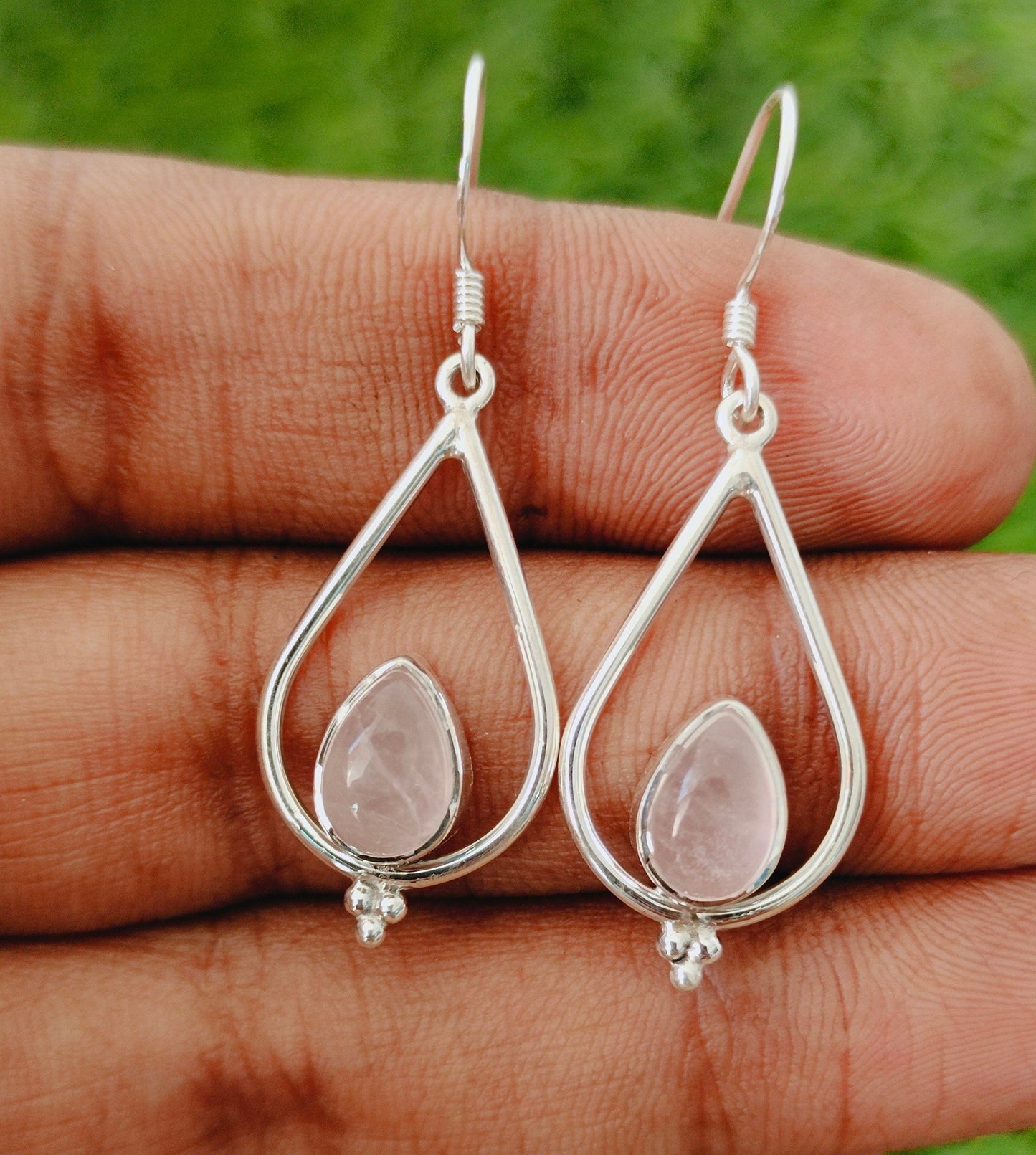 Rose Quartz  925 Sterling Silver Handmade Earring Rose Quartz Pear  Shape Silver Earrings Boho Earrings Gift for Her Earrings free shipping