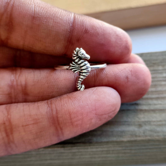 Sea horse sterling silver ring , handmade silver ring , stacking silver ring , charm silver ring , handcrafted boho ring , silver ring ,ring