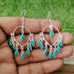 Big Size hoop earrings - Turquoise Big dangle earrings - Turquoise earrings - Big Round Silver Earrings - Party wear Earrings - gift for her