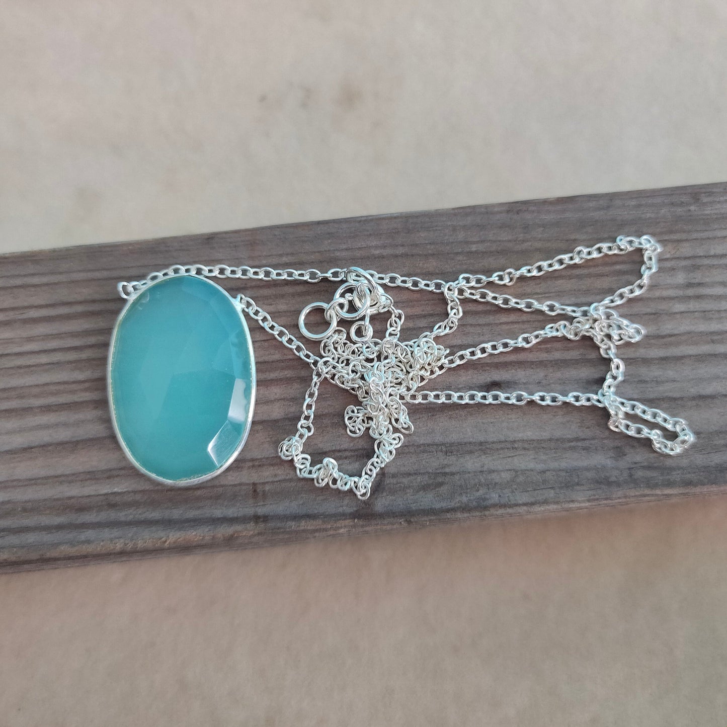 Aqua Calcy Necklace, 925 Sterling Silver, Beautiful Aqua pendant, Aqua Calcy Faceted pendant, Boho, Drop Necklace, Gift for her, Handmade