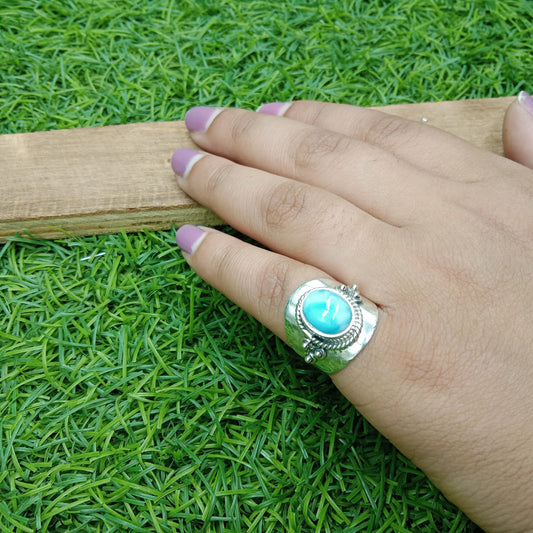 Natural Larimar top quality Stone ring - Larimar ring - 925 sterling silver ring - Round shape ring - wedding Rings - silver rings- gifts