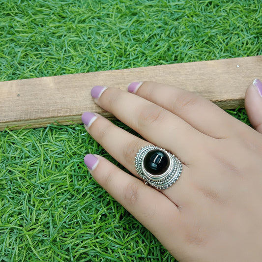Boho Statement Ring -Black Onyx Stone  Sterling Silver Ring - Hand Crafted Bohemian Ring - Bohemia Black Onyx stone Ring - Rings - Gift for