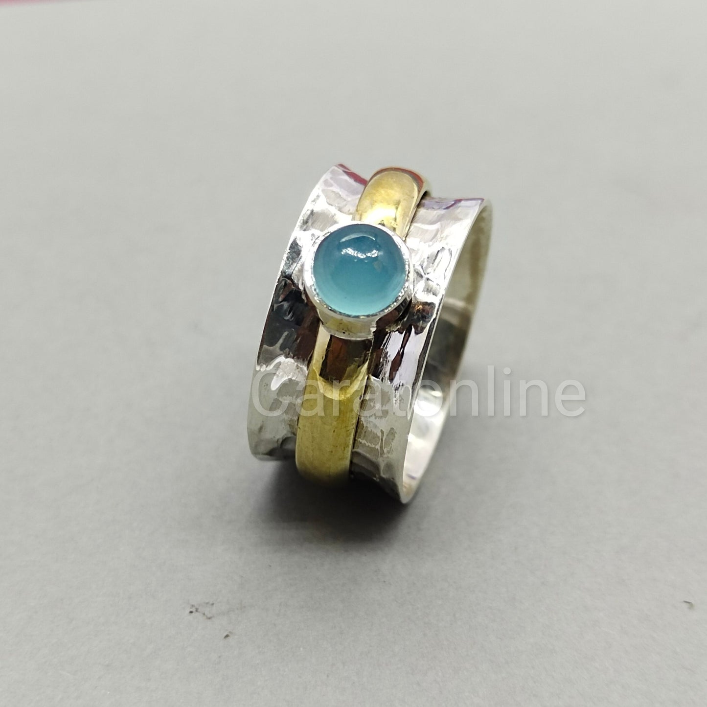 Gemstone silver band ring , spinner silver bands , spinner band fidget ring , anxiety ring , aqua band ring , 925 silver bands , silver band
