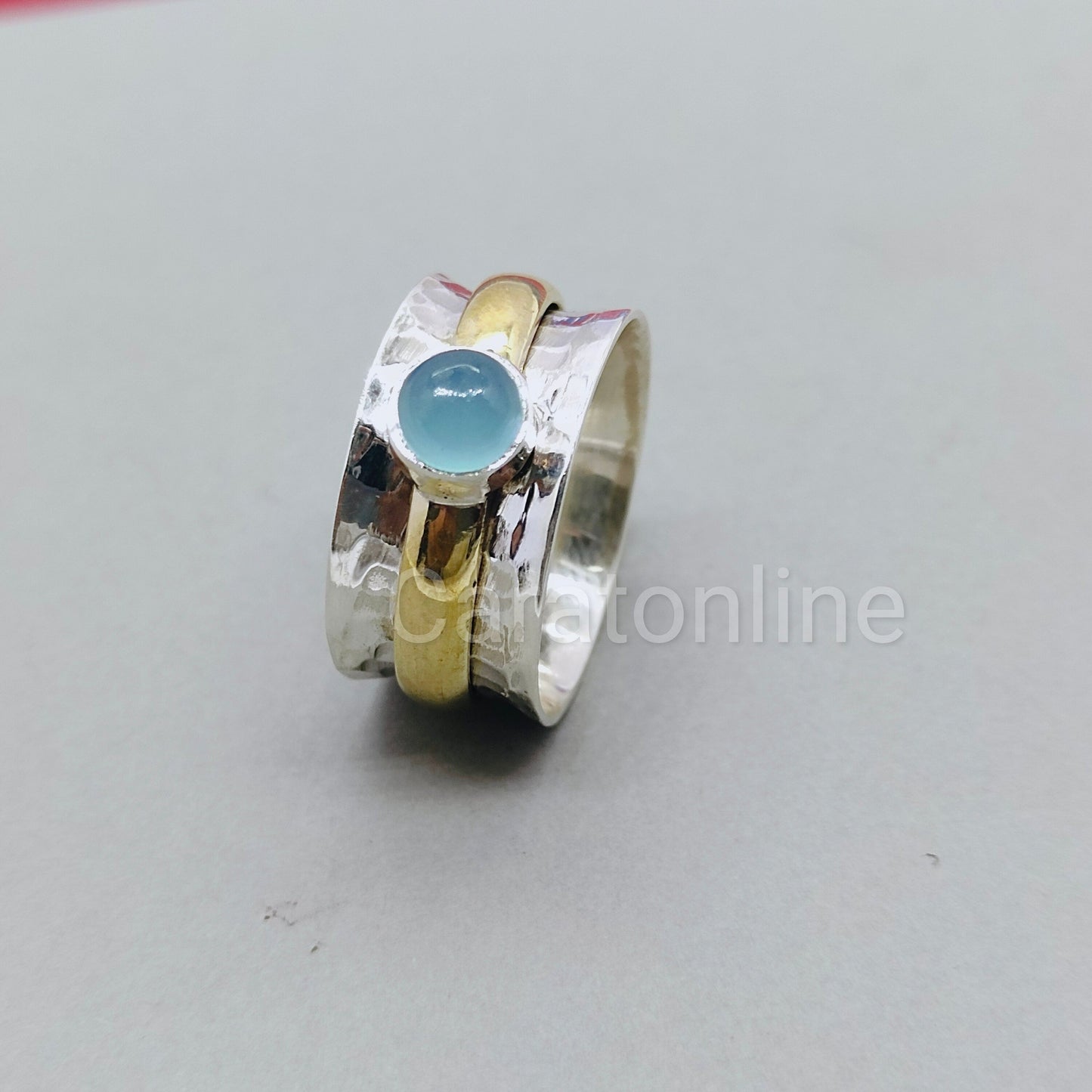 Gemstone silver band ring , spinner silver bands , spinner band fidget ring , anxiety ring , aqua band ring , 925 silver bands , silver band