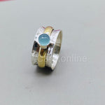 Gemstone silver band ring , spinner silver bands , spinner band fidget ring , anxiety ring , aqua band ring , 925 silver bands , silver band