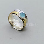 Gemstone silver band ring , spinner silver bands , spinner band fidget ring , anxiety ring , aqua band ring , 925 silver bands , silver band
