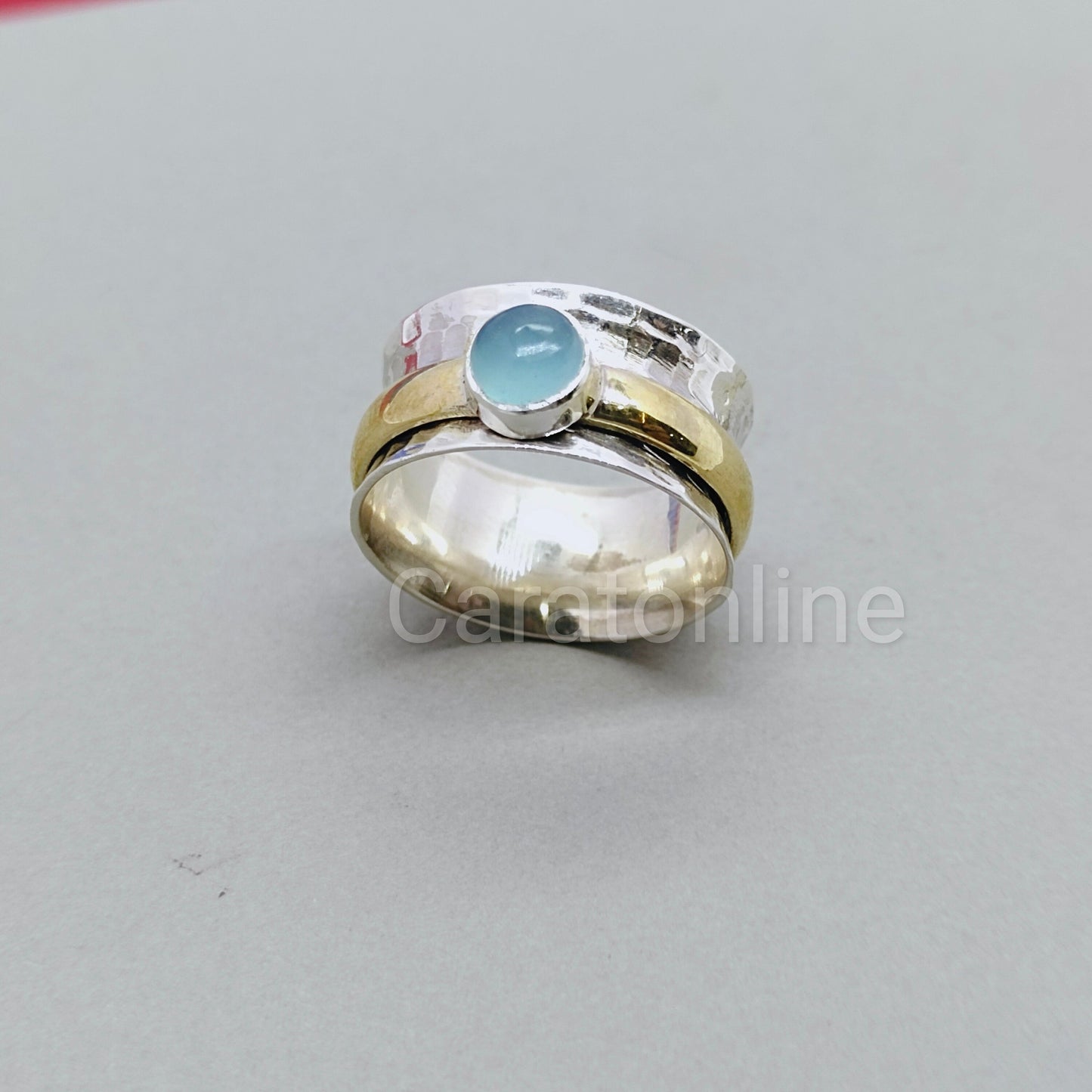 Gemstone silver band ring , spinner silver bands , spinner band fidget ring , anxiety ring , aqua band ring , 925 silver bands , silver band