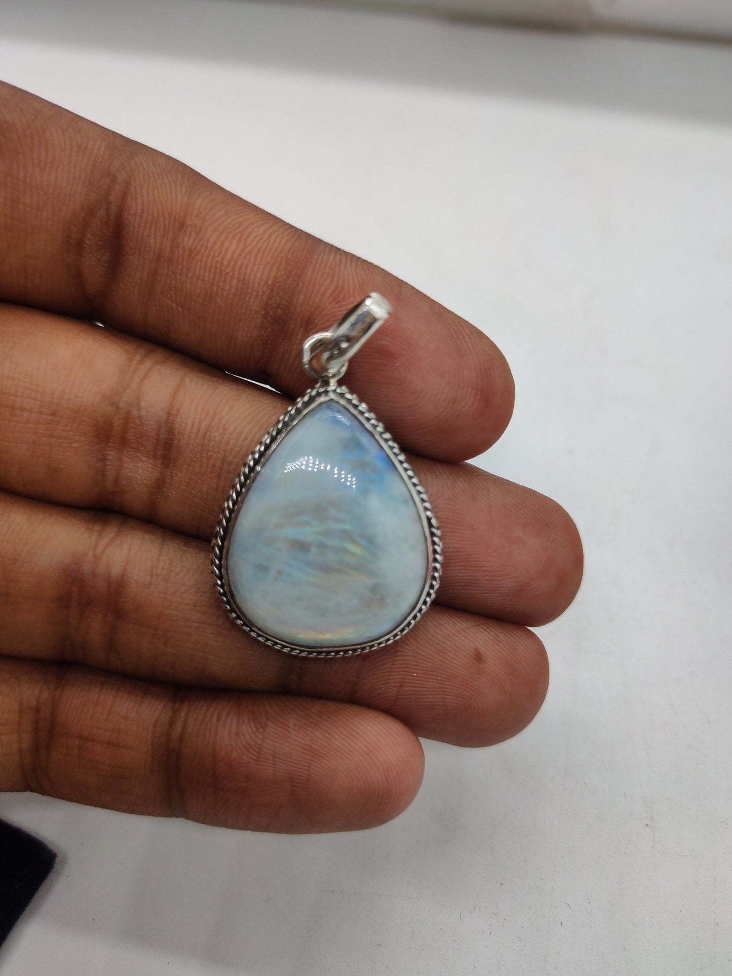 Rainbow Moonstone Pendant in Solid 925-Sterling Silver | Gorgeous Handmade Rainbow Moonstone Pendant | Boho Pendant Gift for Her