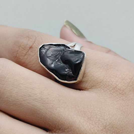 Boho Statement Ring - Raw Gemstone of Garnet Sterling Silver Ring- Hand Crafted Bohemian Ring-Bohemian Ring -Raw Garnet Gemstone - Gifts