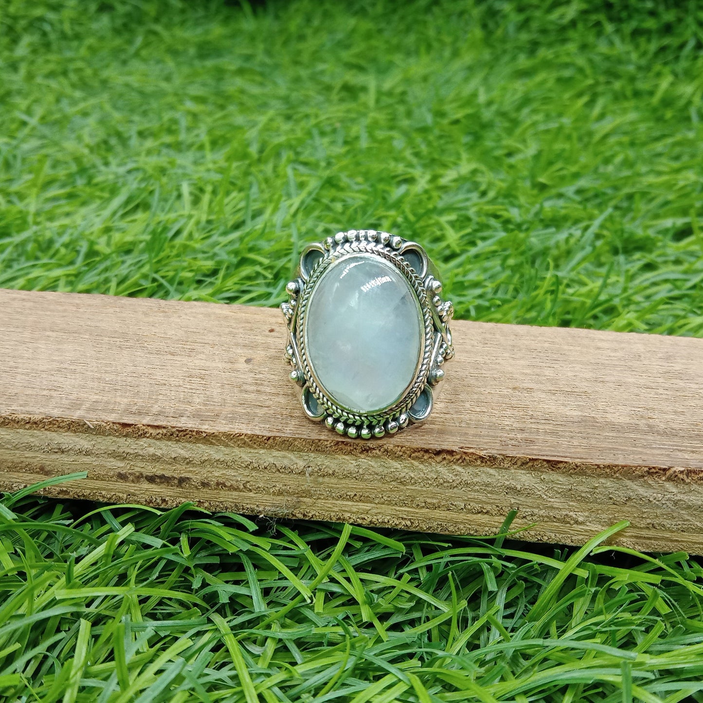 Rainbow Moonstone Sterling Silver Ring - Blue flashy stone- Hand Crafted Bohemian Ring-Bohemian Ring - Rainbow Moonstone- Rings-Gift for her