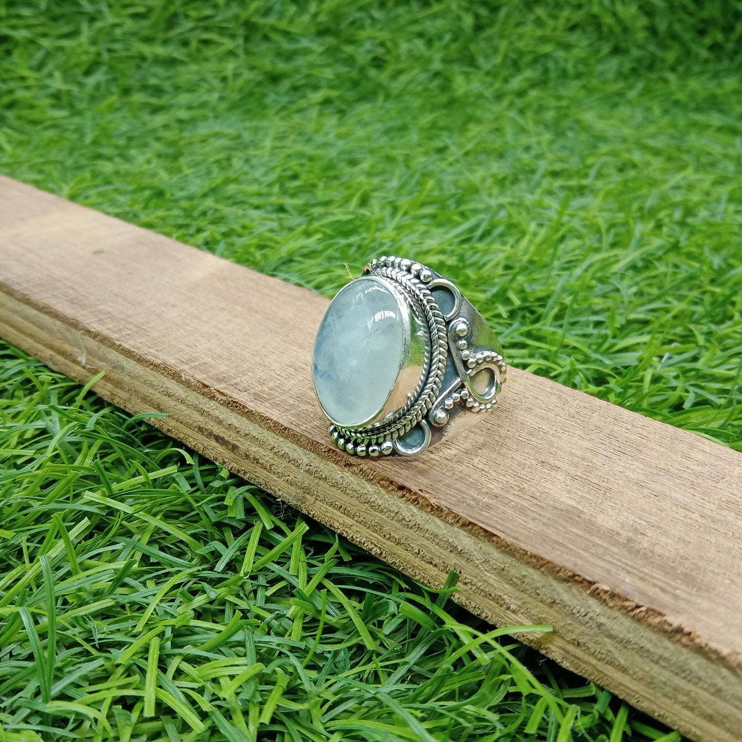 Rainbow Moonstone Sterling Silver Ring - Blue flashy stone- Hand Crafted Bohemian Ring-Bohemian Ring - Rainbow Moonstone- Rings-Gift for her