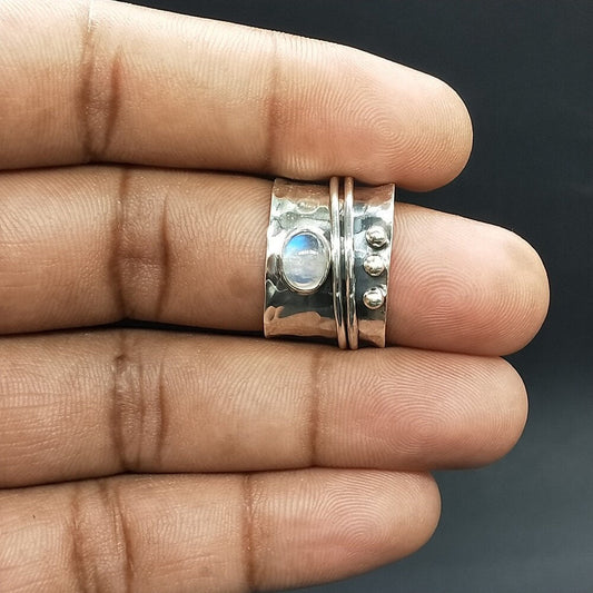 Natural moonstone spinner band ring , handcrafted silver band ring , moonstone spinner band , spinner jewelry , moonstone ring ,rainbow,ring