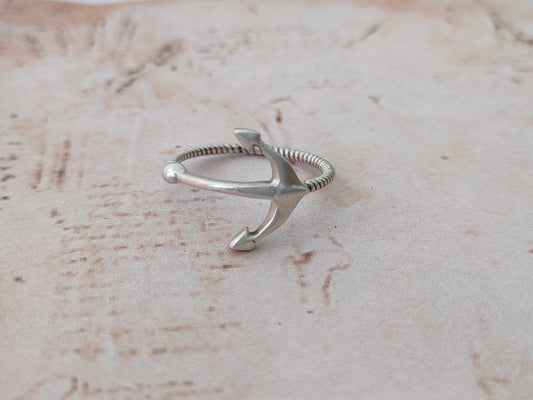 Ship Anchor sterling silver ring , handmade silver ring , stacking silver ring , charm silver ring , handcrafted boho ring , silver ring