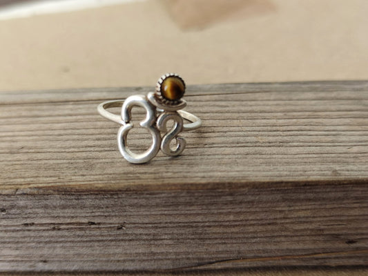Om Round Tiger Eye  sterling silver ring ,handmade silver ring ,stacking silver ring ,silver ring ,handcrafted boho ring , silver ring , Om