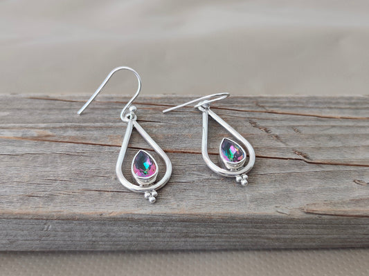 Mystic Quartz Sterling Silver Handmade Earring | Mystic Quartz Stone | Daily Wearable Earrings in Pear Shape | Bezel Earrings Gift for Her