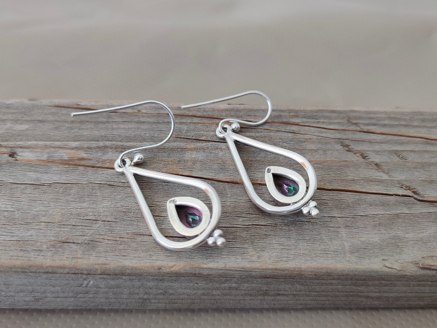 Mystic Quartz Sterling Silver Handmade Earring | Mystic Quartz Stone | Daily Wearable Earrings in Pear Shape | Bezel Earrings Gift for Her