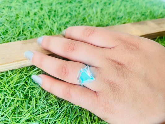 Mystic Glass Sterling Silver Ring  - Hand Crafted Ring - Mystic Glass Gemstone- Bohemian Mystic Glass Ring - Gift for her - summer gift
