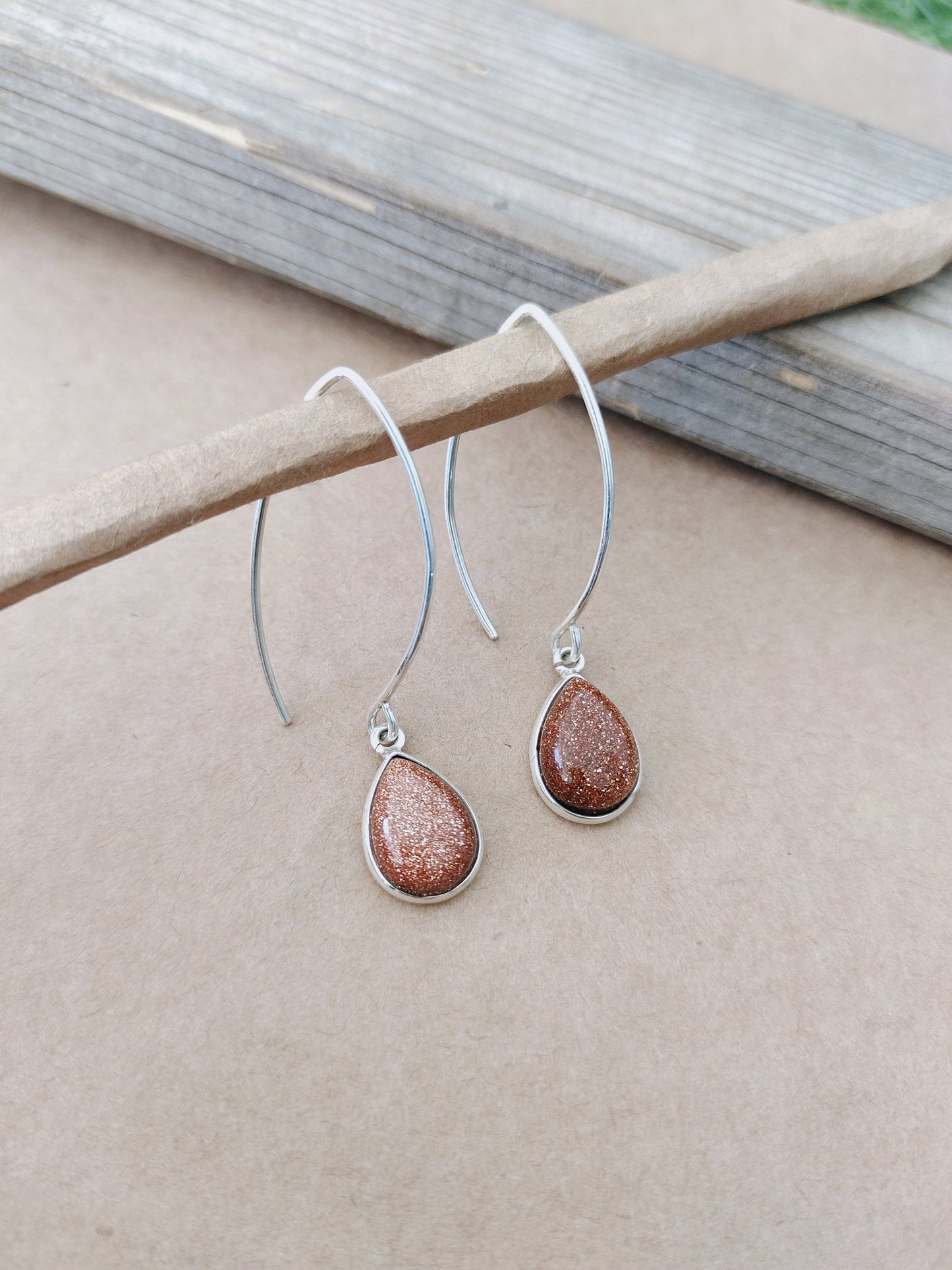 Brown Sunstone bezel earrings , silver earrings , Handmade hanging earring , statement earring , silver jewelry , earring , 925 silver gift