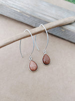 Brown Sunstone bezel earrings , silver earrings , Handmade hanging earring , statement earring , silver jewelry , earring , 925 silver gift