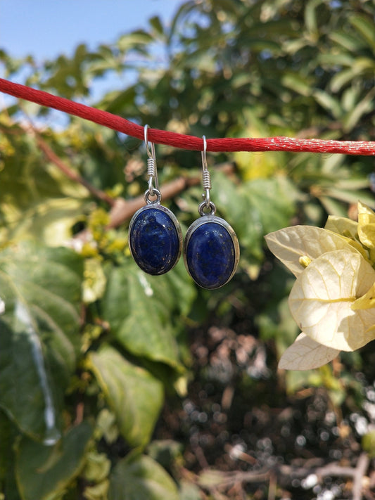 Lapis Sterling Silver Handmade Earring | Lapis Lazuli Stone | Daily Wearable Earrings in Oval Shape | Bezel Earrings Gift for Her