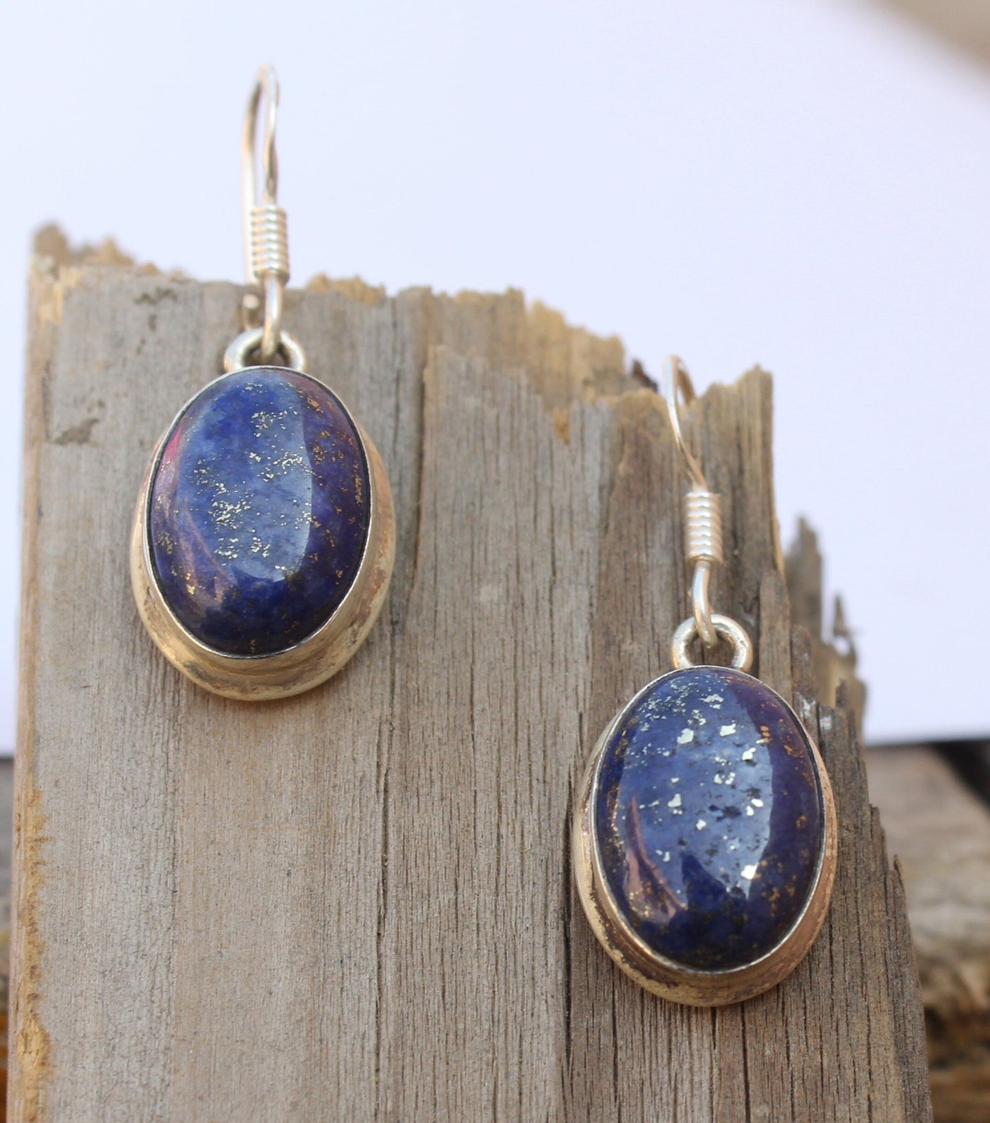 Lapis Sterling Silver Handmade Earring | Lapis Lazuli Stone | Daily Wearable Earrings in Oval Shape | Bezel Earrings Gift for Her