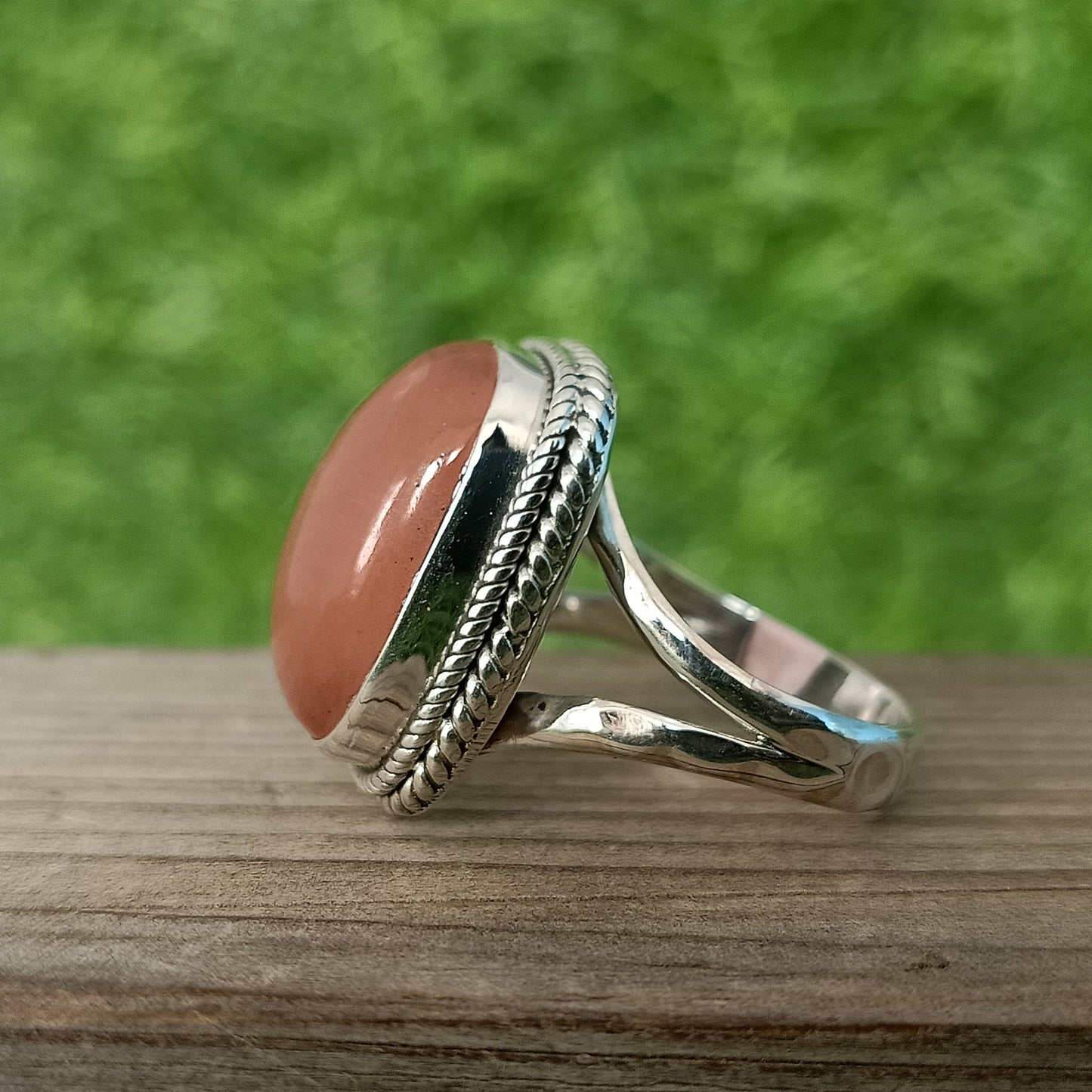 Strawberry Chalcedony Ring -925 Sterling Silver Ring - Hand Crafted Bohemian Ring- Strawberry Chalcedony Cabochon Ring- Rings -Gifts for her