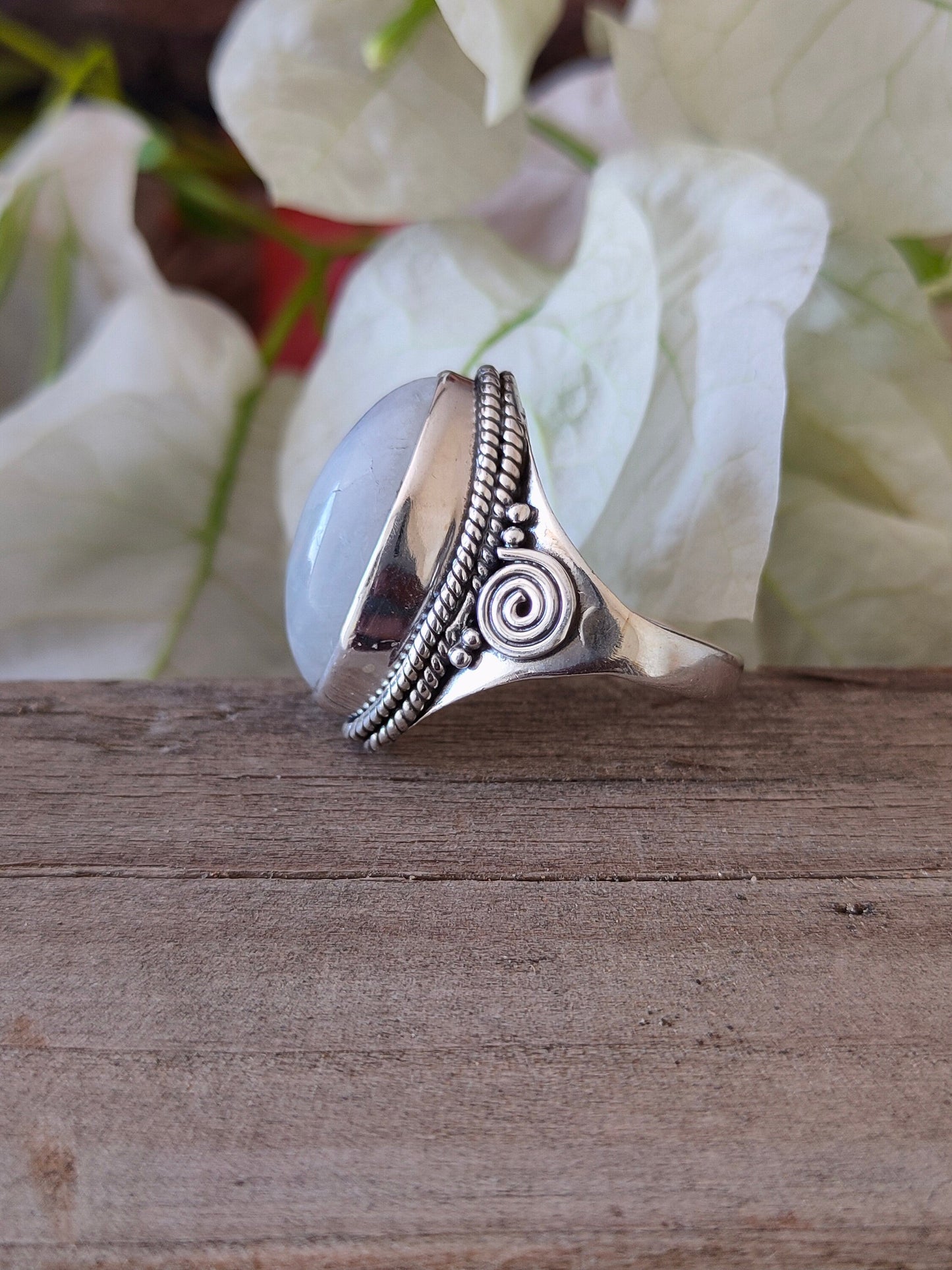 Boho  Ring - Rainbow Moonstone Sterling Silver Ring - Hand Crafted Bohemian Ring-Bohemian Ring - Rainbow Moonstone  - Rings -Gift for her