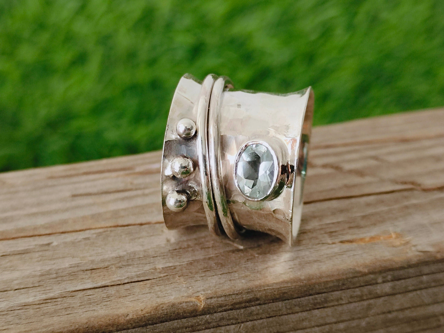 Aquamarine Stone Spinner Band, Sterling Silver Band, Unique Band Silver Ring, Handmade Silver Ring, Bohemian Band, Gifts for her , freeship