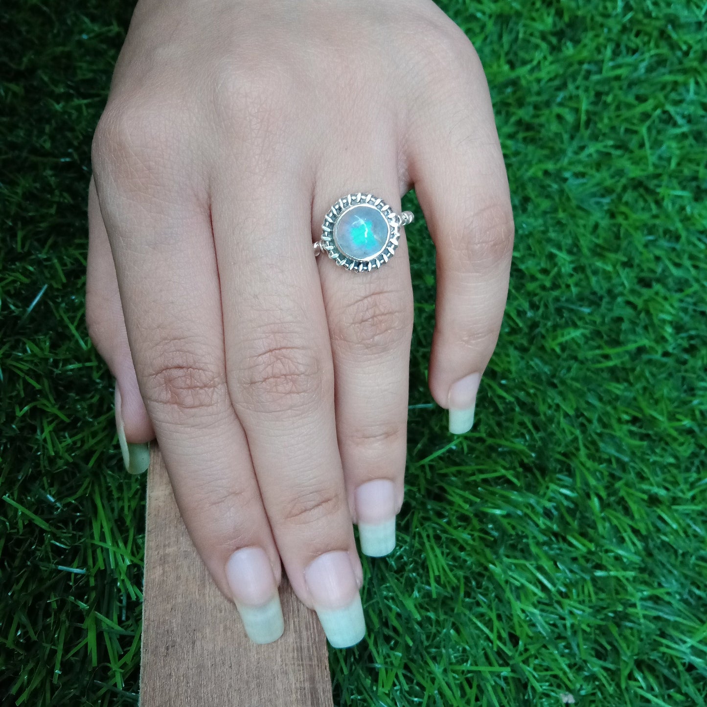 Moonstone Stone Sterling Silver Ring - Boho Statement Ring -Hand Crafted Bohemian Ring - Rainbow Moonstone Ring - Gift for women